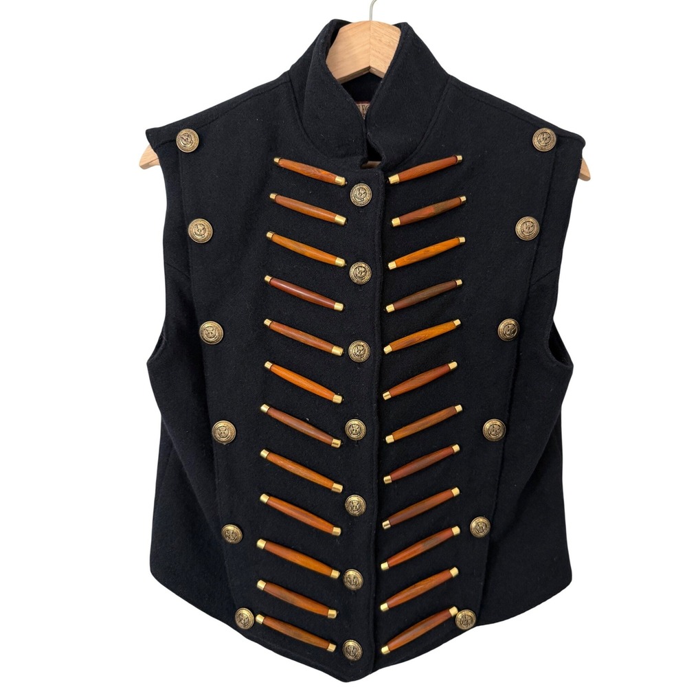 Vintage Double D Ranch Black Wool Military Cavalry Vest Size Small